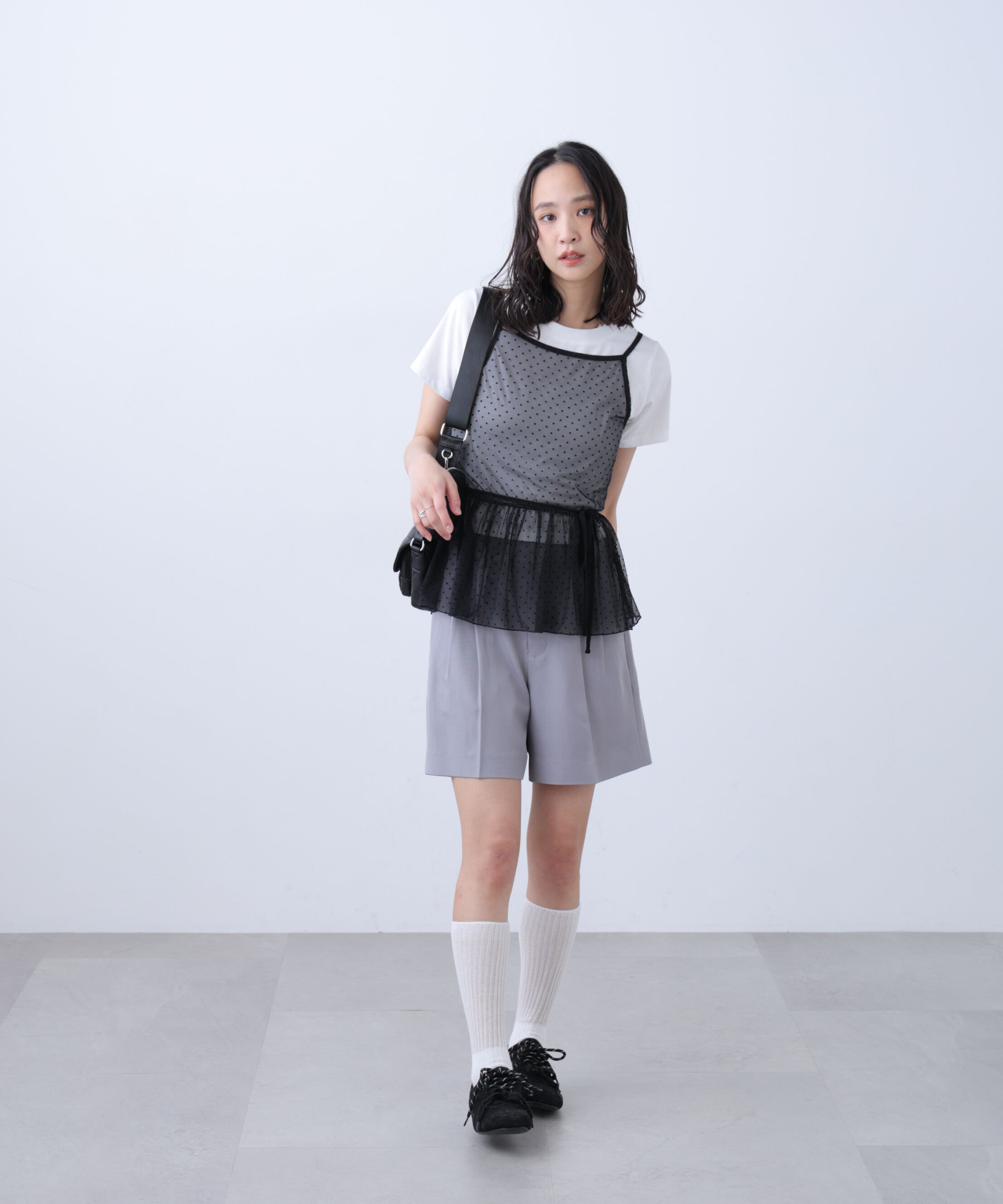  「2WAYシアードットホルターキャミ&times;半袖カットソーセット」|Tシャツ・カットソー|