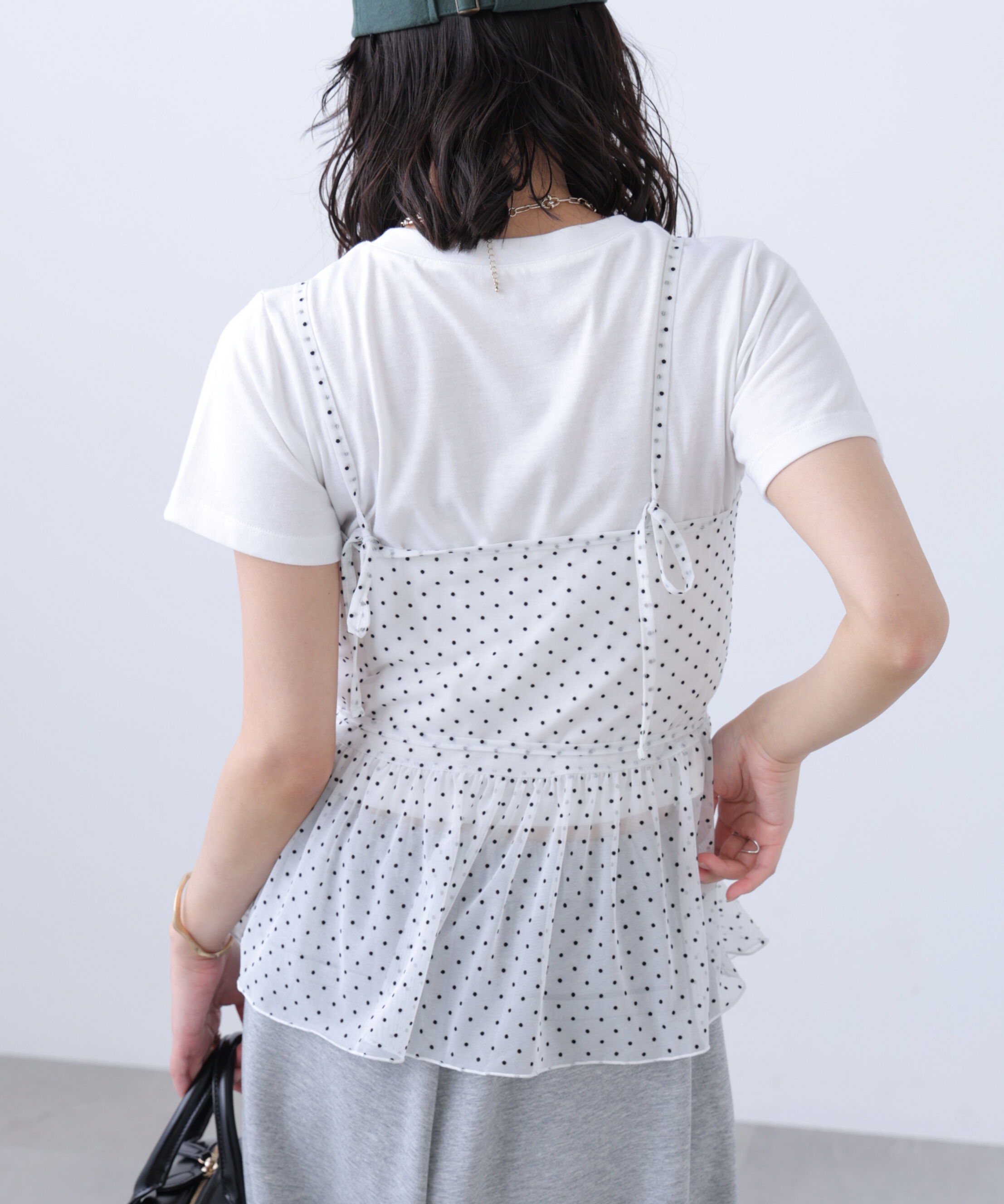  「2WAYシアードットホルターキャミ&times;半袖カットソーセット」|Tシャツ・カットソー|