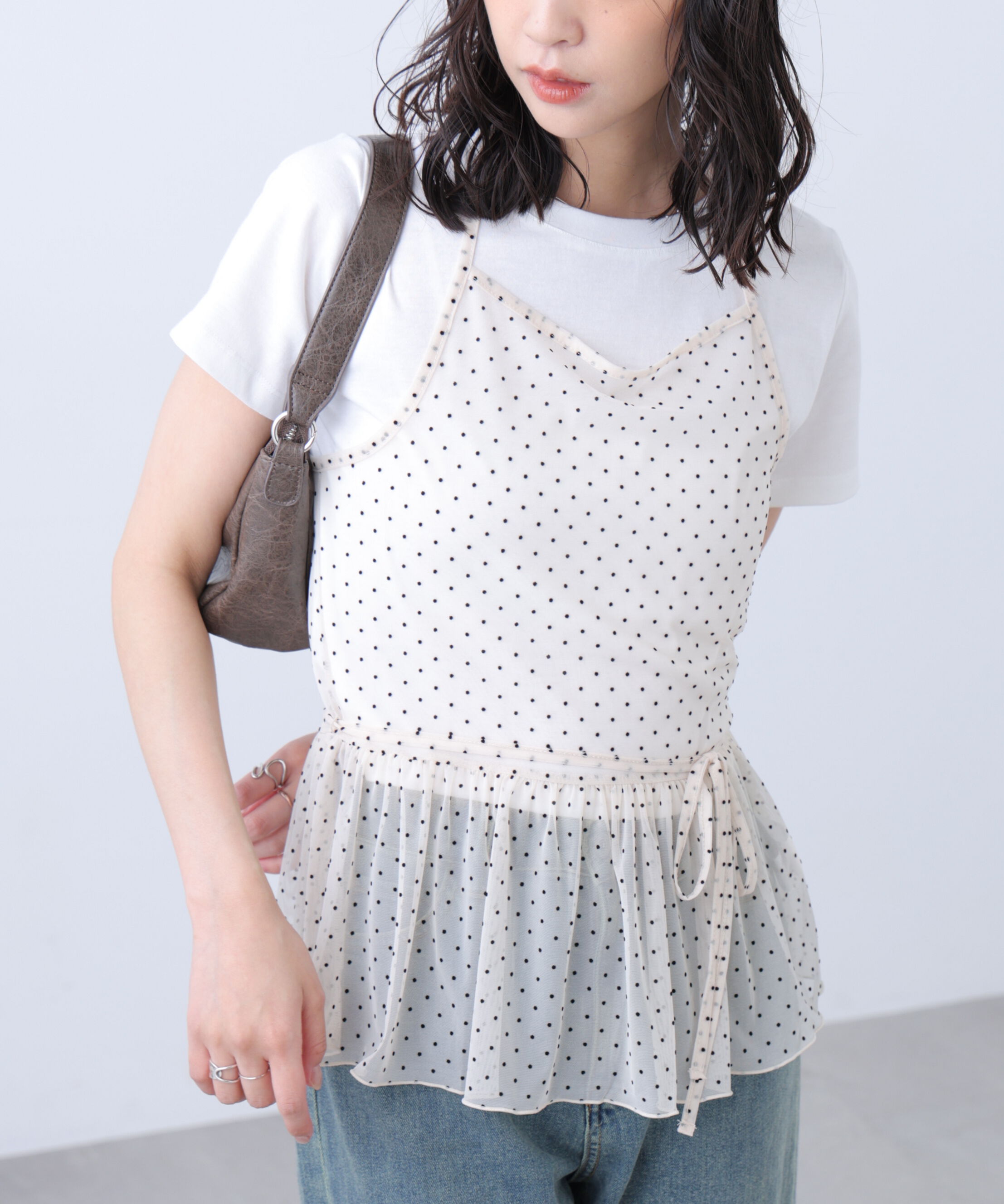  「2WAYシアードットホルターキャミ&times;半袖カットソーセット」|Tシャツ・カットソー|