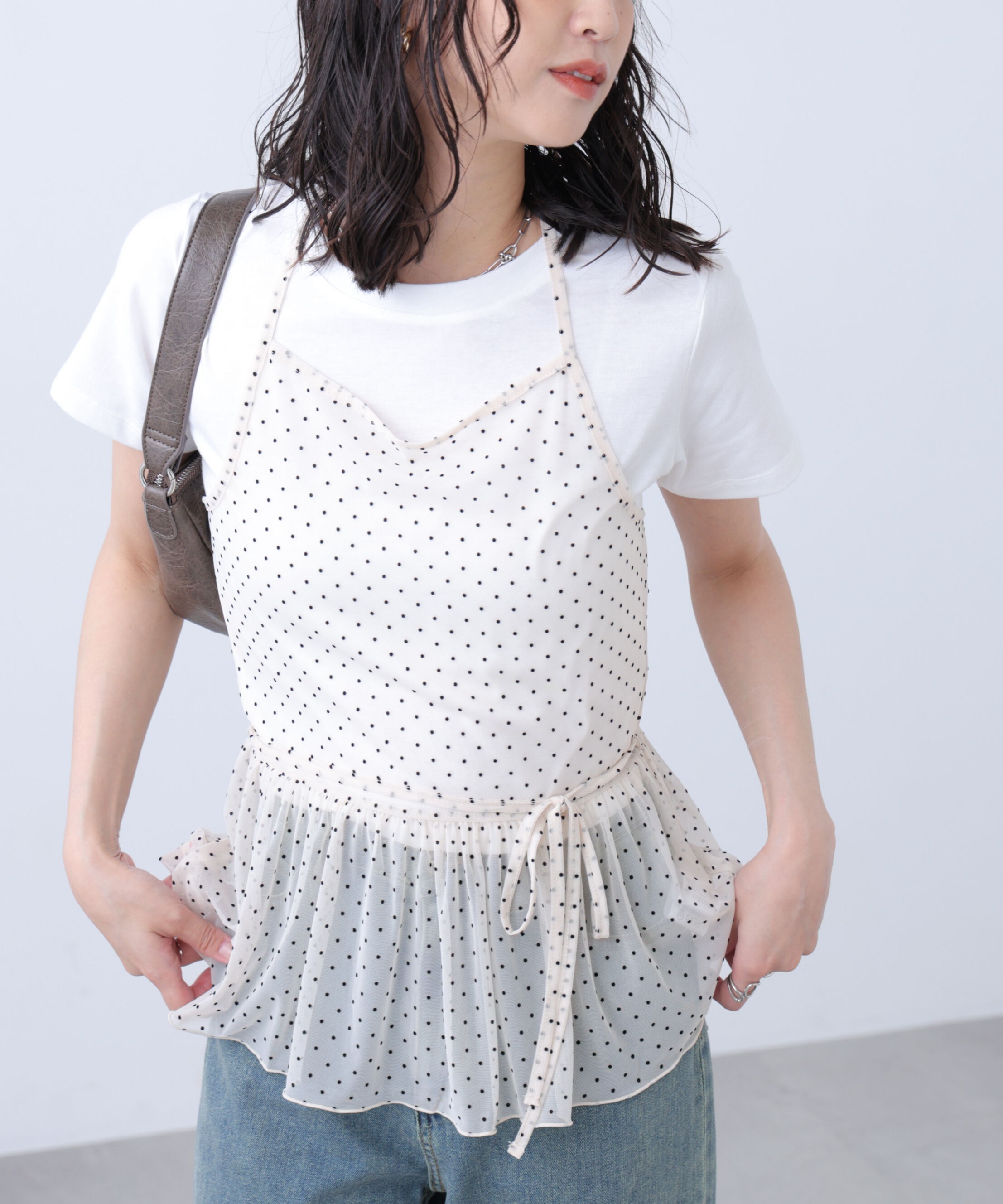 「2WAYシアードットホルターキャミ&times;半袖カットソーセット」|Tシャツ・カットソー|