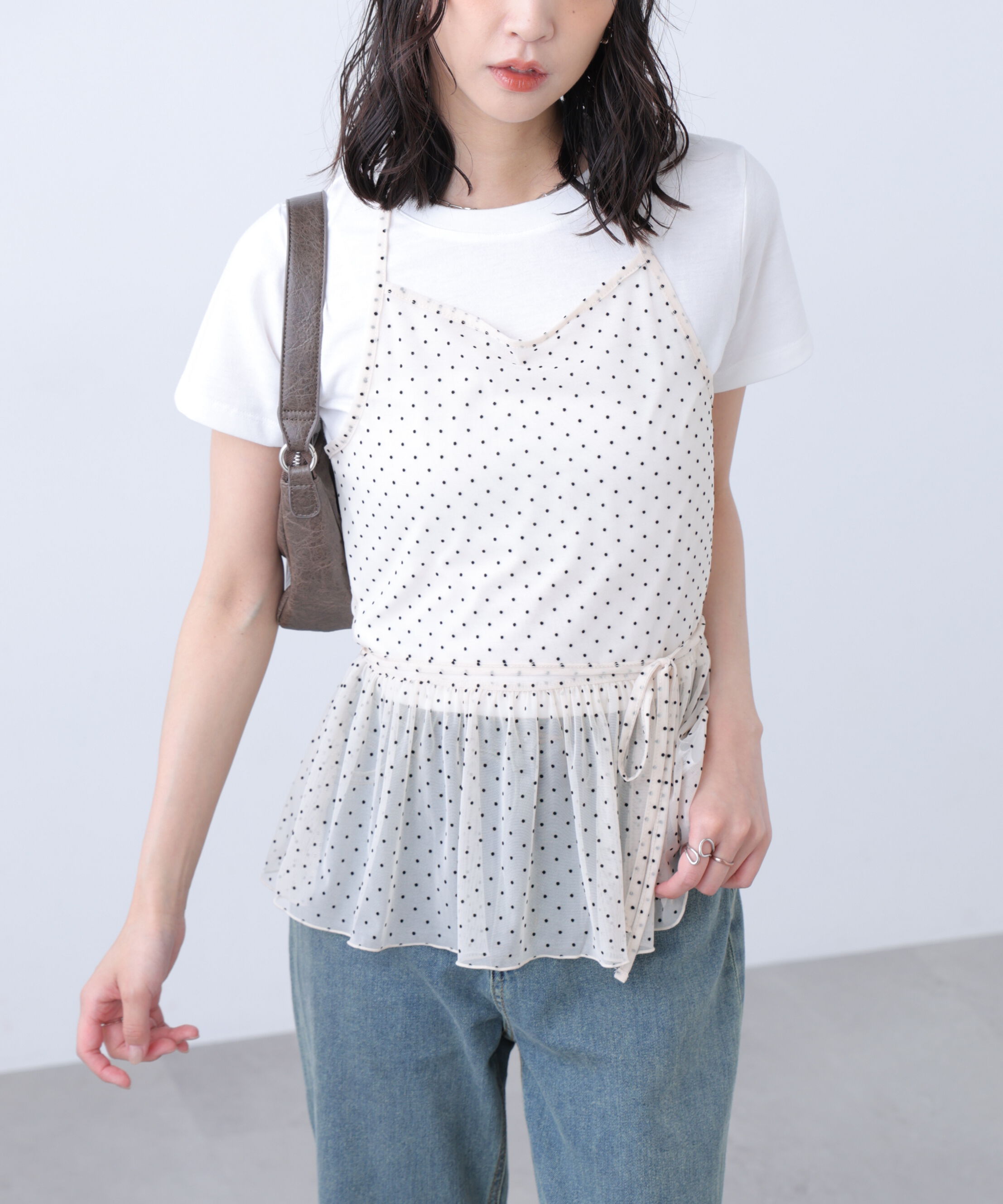  「2WAYシアードットホルターキャミ&times;半袖カットソーセット」|Tシャツ・カットソー|