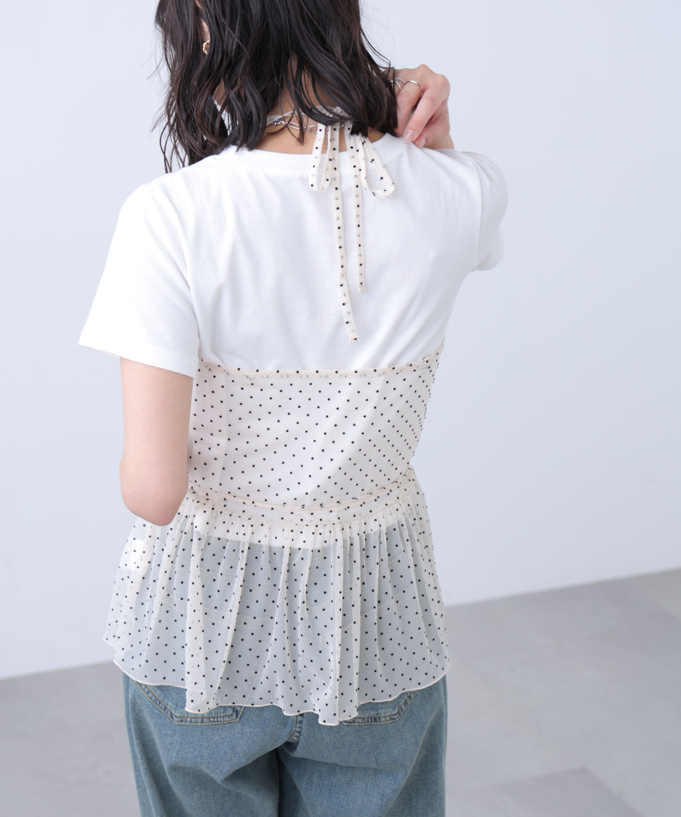  「2WAYシアードットホルターキャミ&times;半袖カットソーセット」|Tシャツ・カットソー|