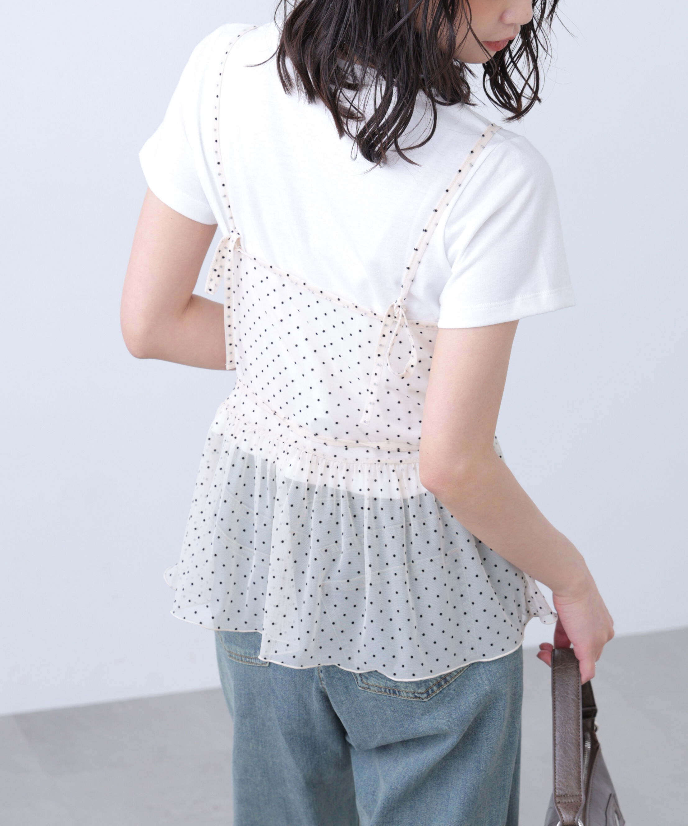  「2WAYシアードットホルターキャミ&times;半袖カットソーセット」|Tシャツ・カットソー|