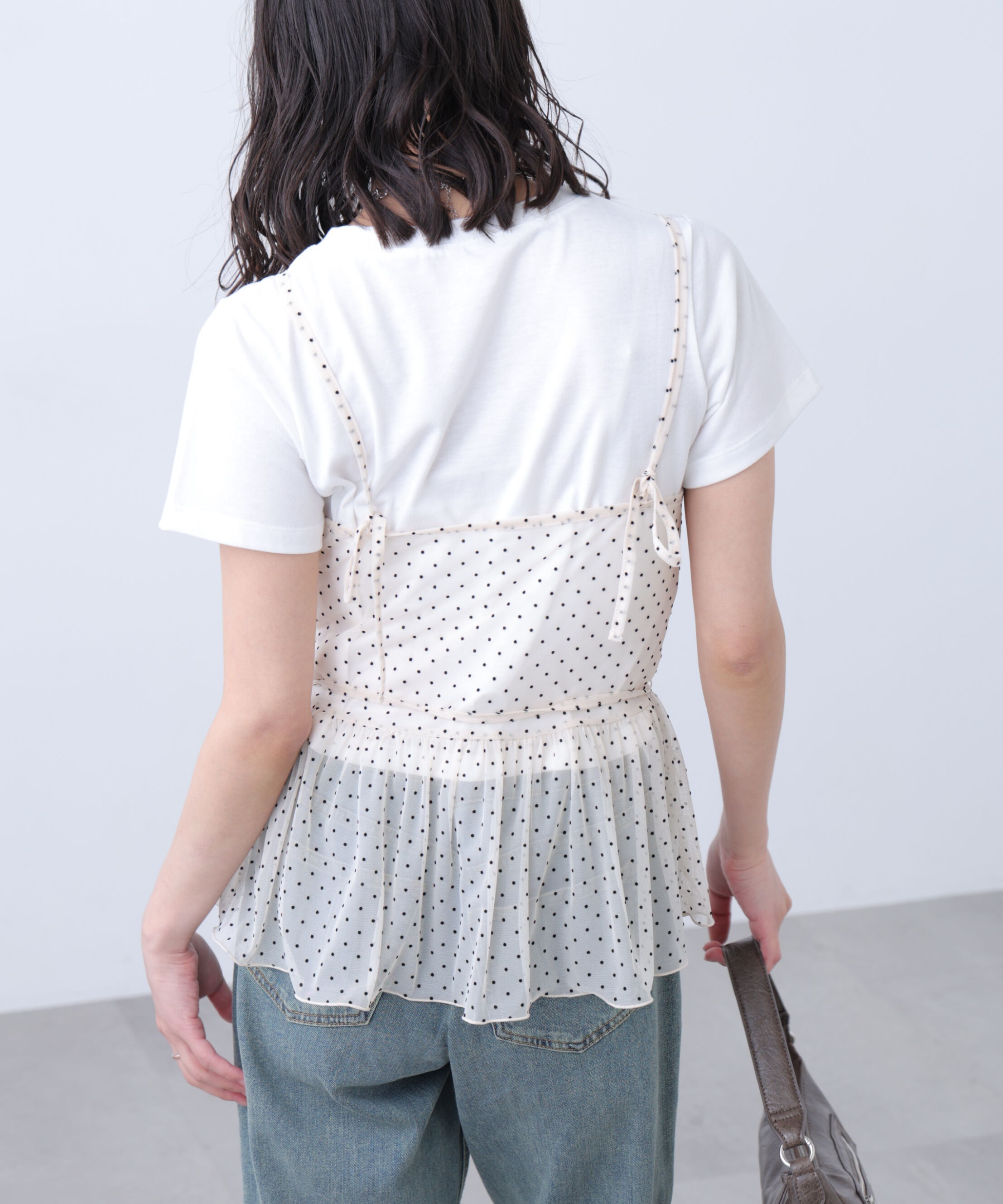  「2WAYシアードットホルターキャミ&times;半袖カットソーセット」|Tシャツ・カットソー|