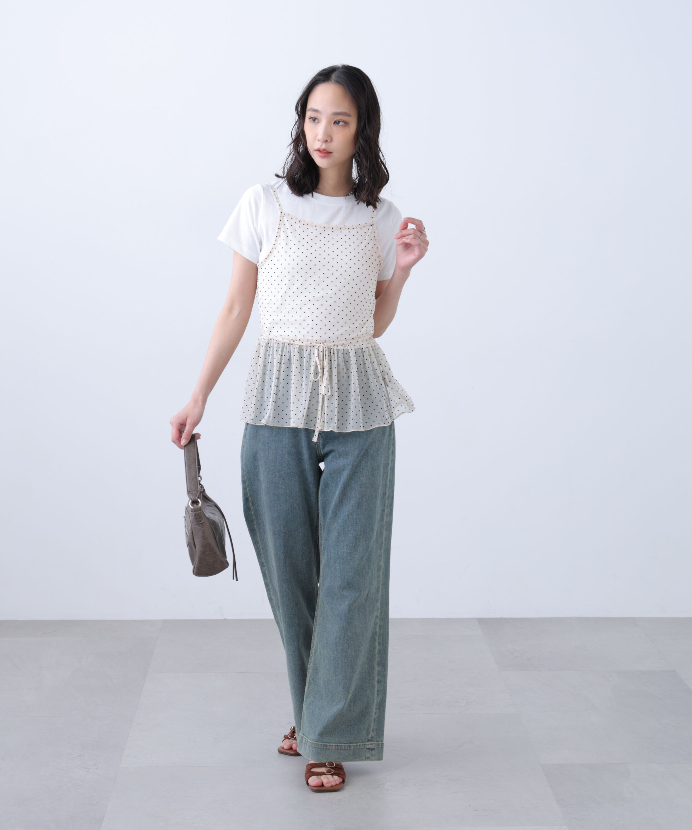  「2WAYシアードットホルターキャミ&times;半袖カットソーセット」|Tシャツ・カットソー|