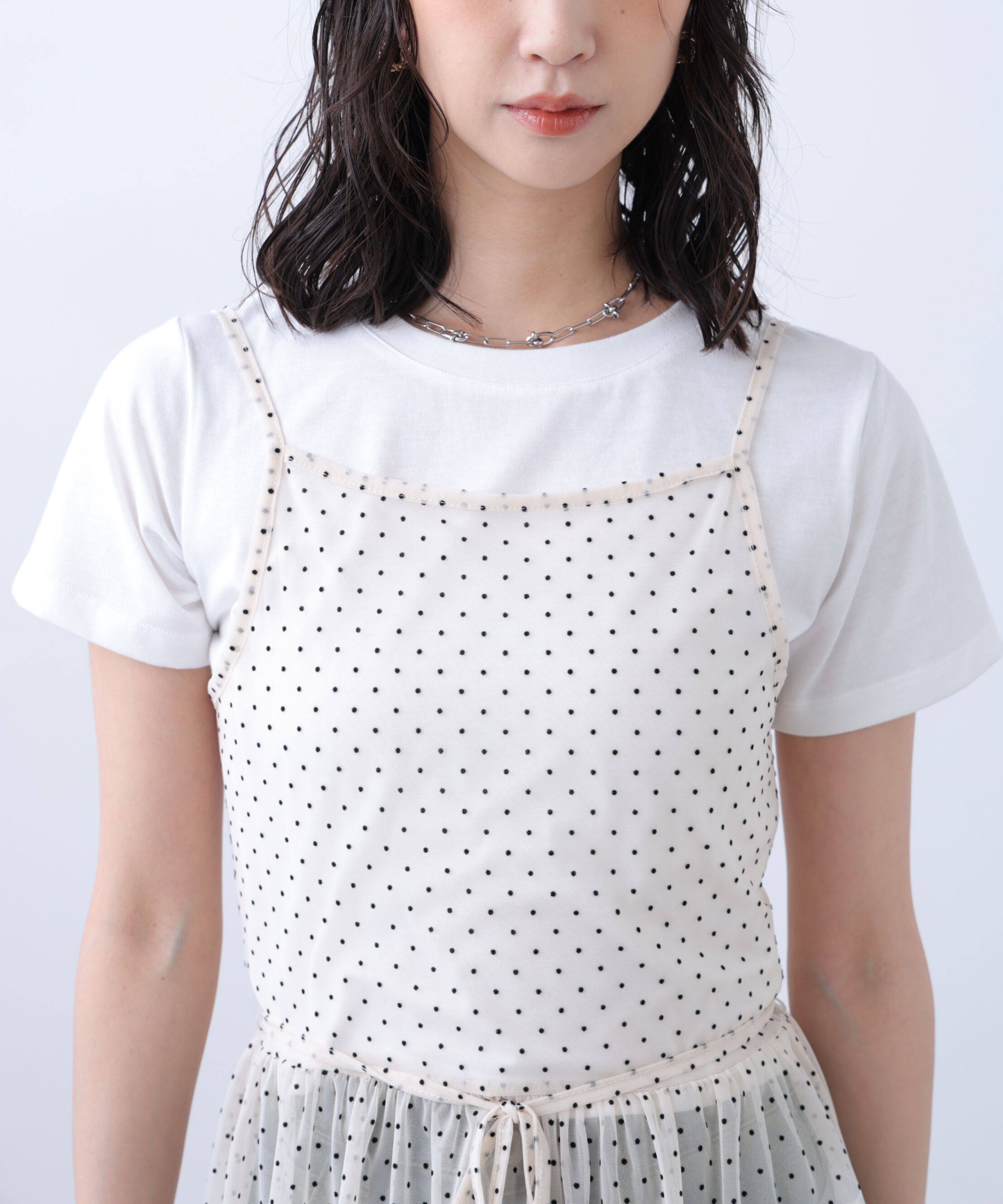  「2WAYシアードットホルターキャミ&times;半袖カットソーセット」|Tシャツ・カットソー|