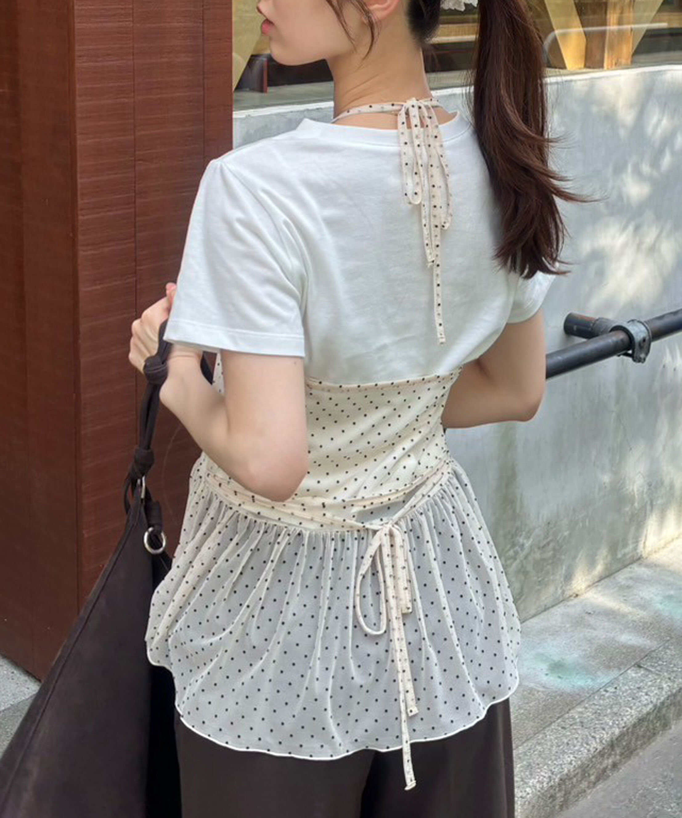  「2WAYシアードットホルターキャミ&times;半袖カットソーセット」|Tシャツ・カットソー|