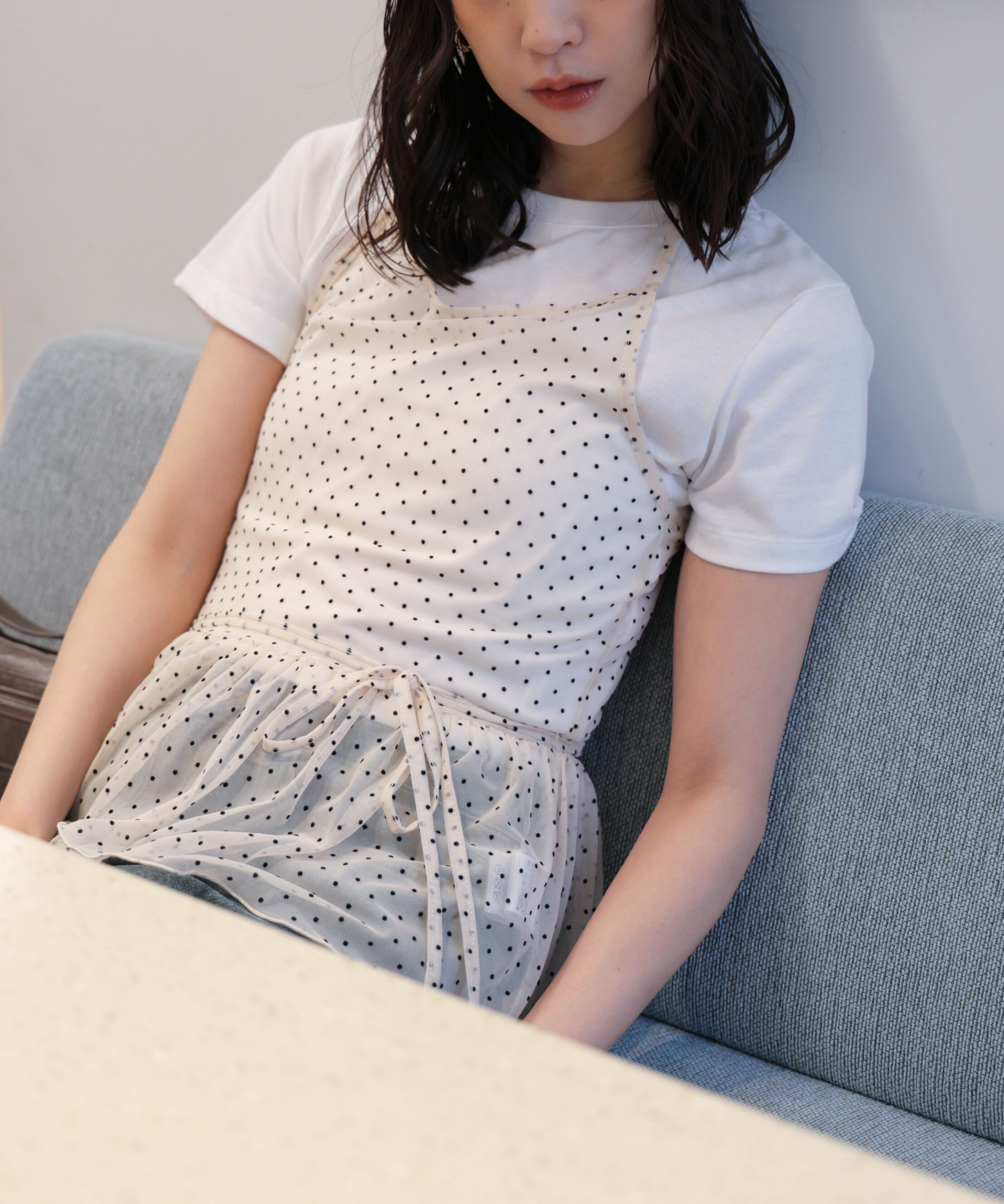  「2WAYシアードットホルターキャミ&times;半袖カットソーセット」|Tシャツ・カットソー|