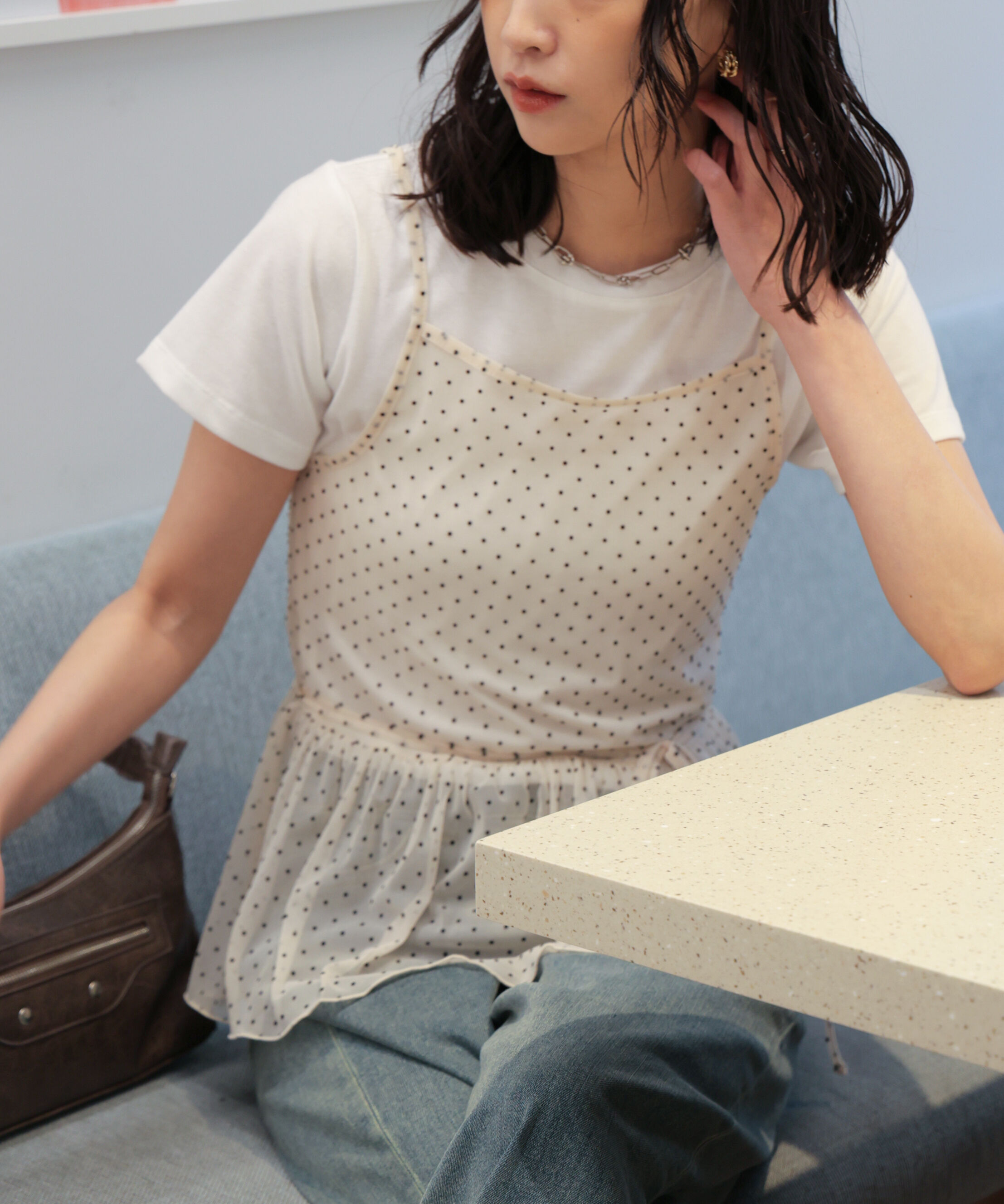  「2WAYシアードットホルターキャミ&times;半袖カットソーセット」|Tシャツ・カットソー|