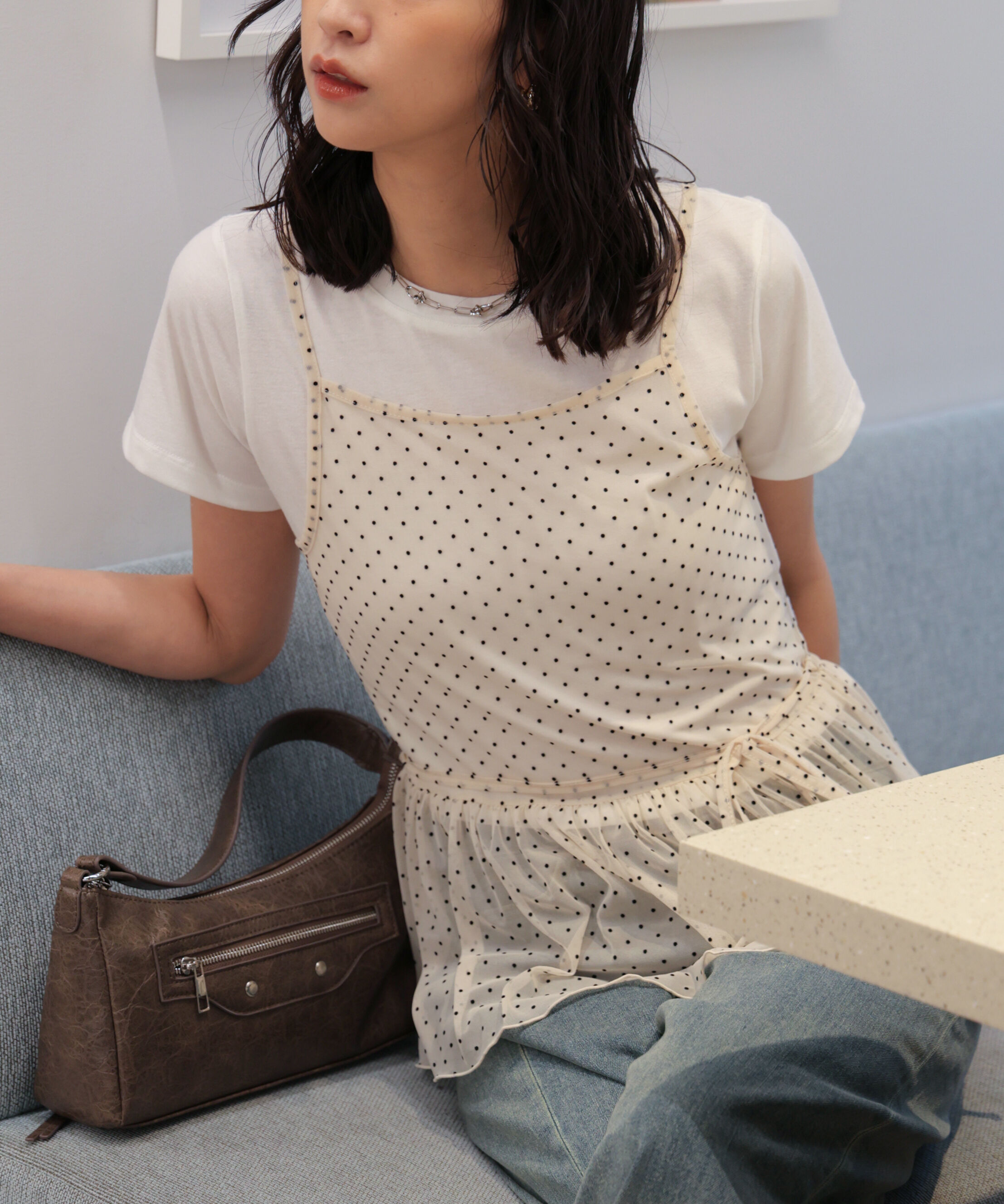  「2WAYシアードットホルターキャミ&times;半袖カットソーセット」|Tシャツ・カットソー|