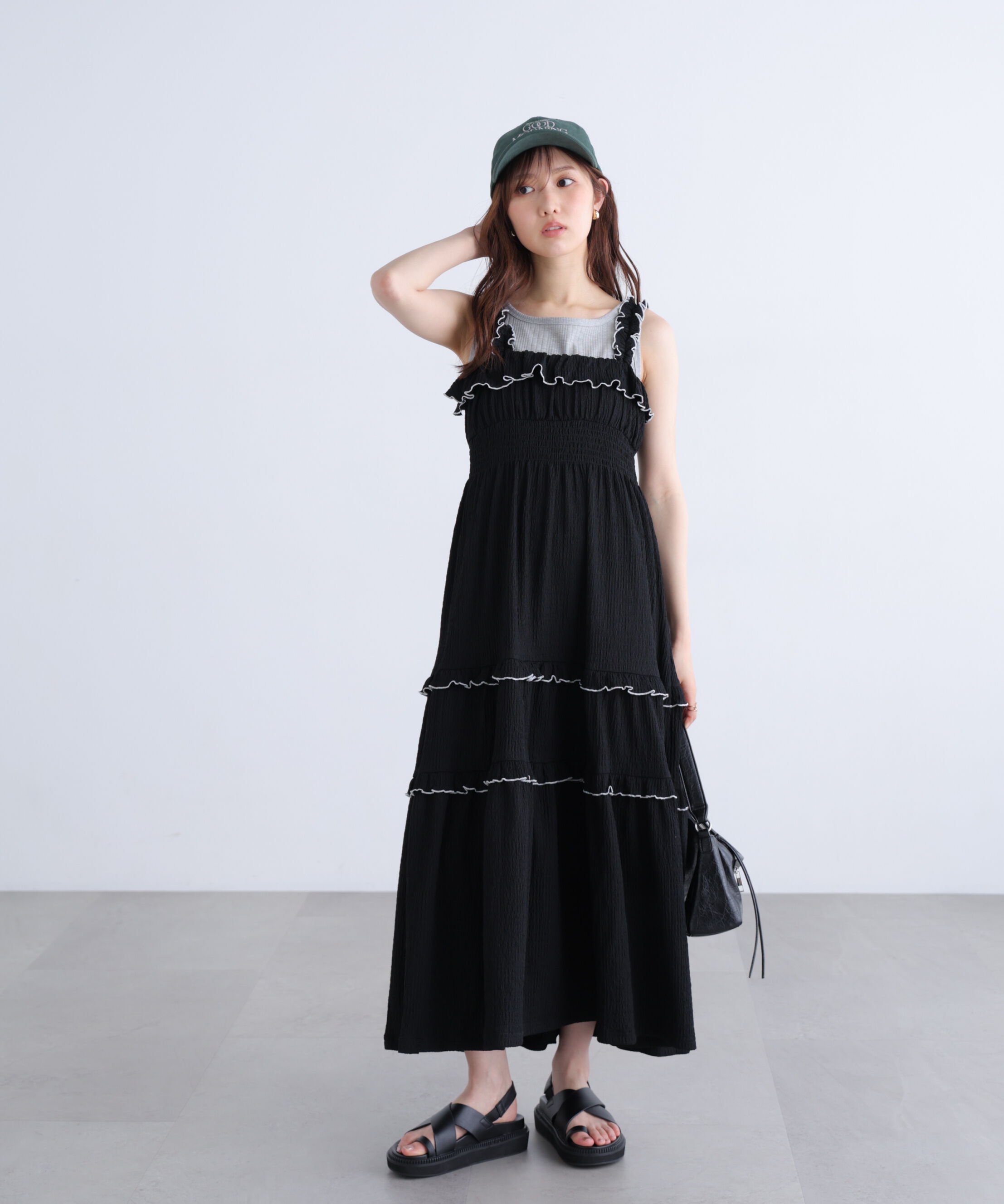  「配色メローフリルカットジャガードワンピース」|ワンピース|