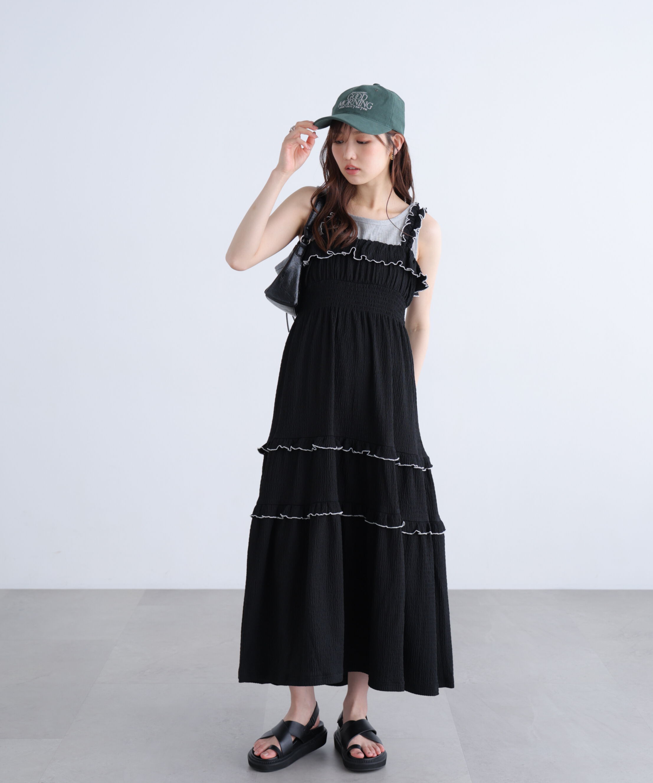  「配色メローフリルカットジャガードワンピース」|ワンピース|