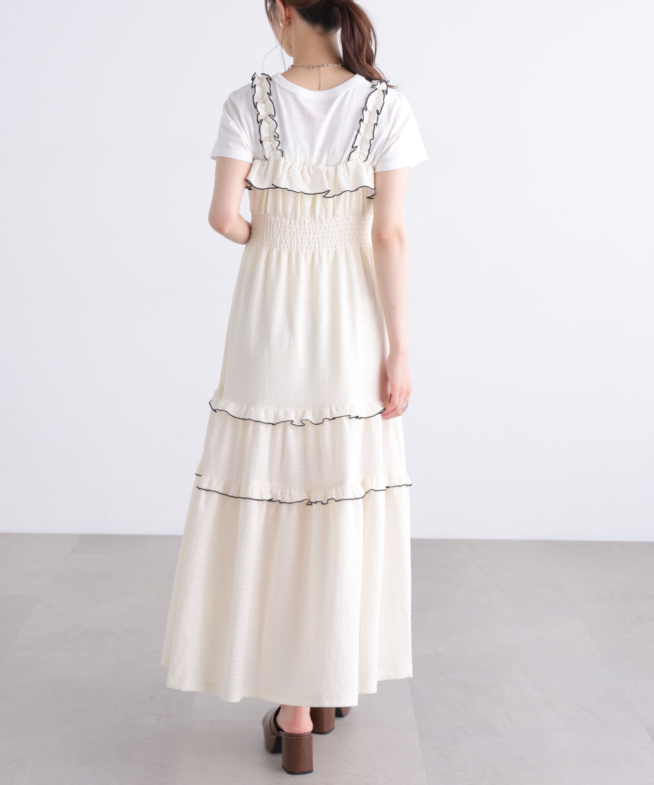  「配色メローフリルカットジャガードワンピース」|ワンピース|