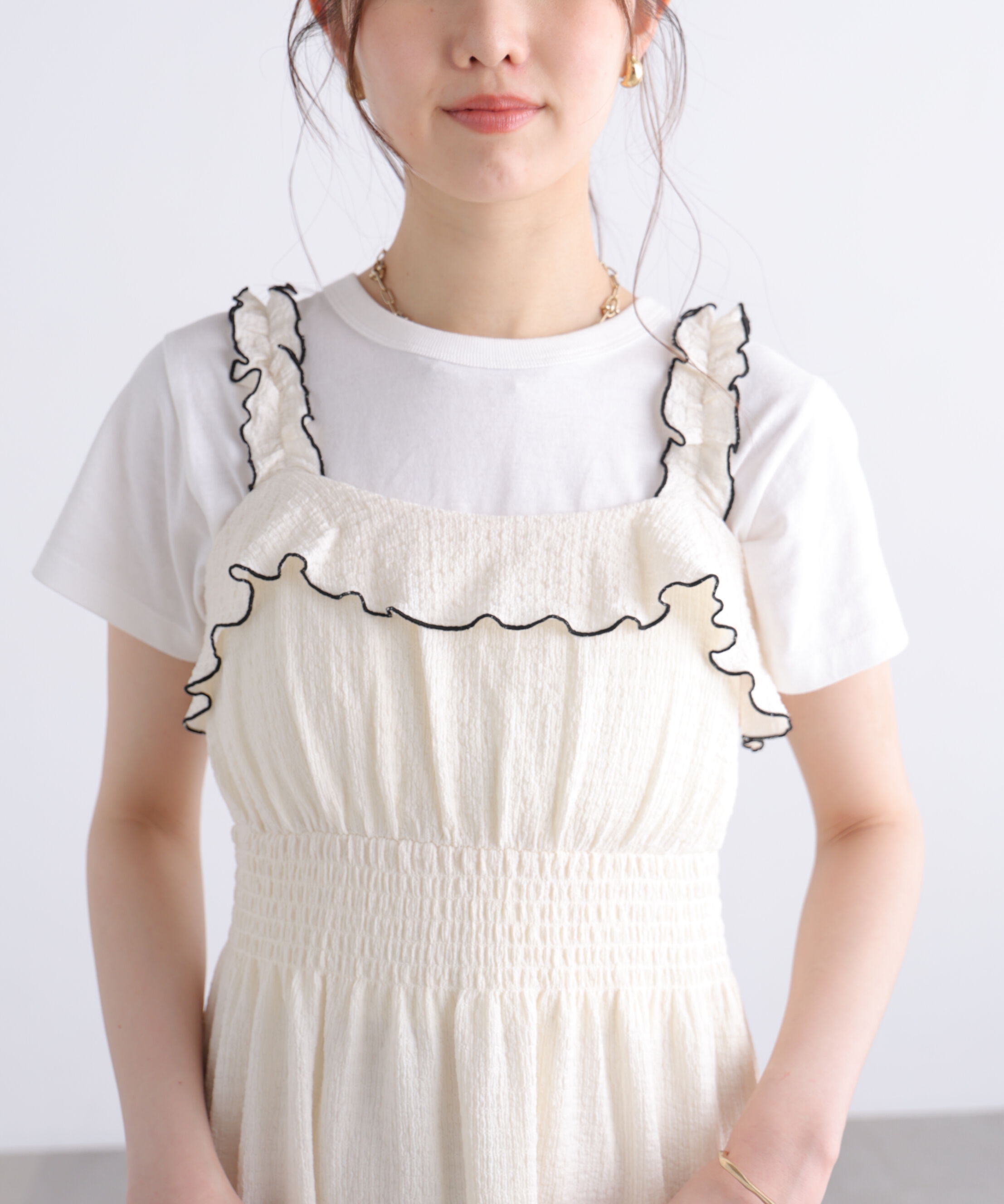  「配色メローフリルカットジャガードワンピース」|ワンピース|