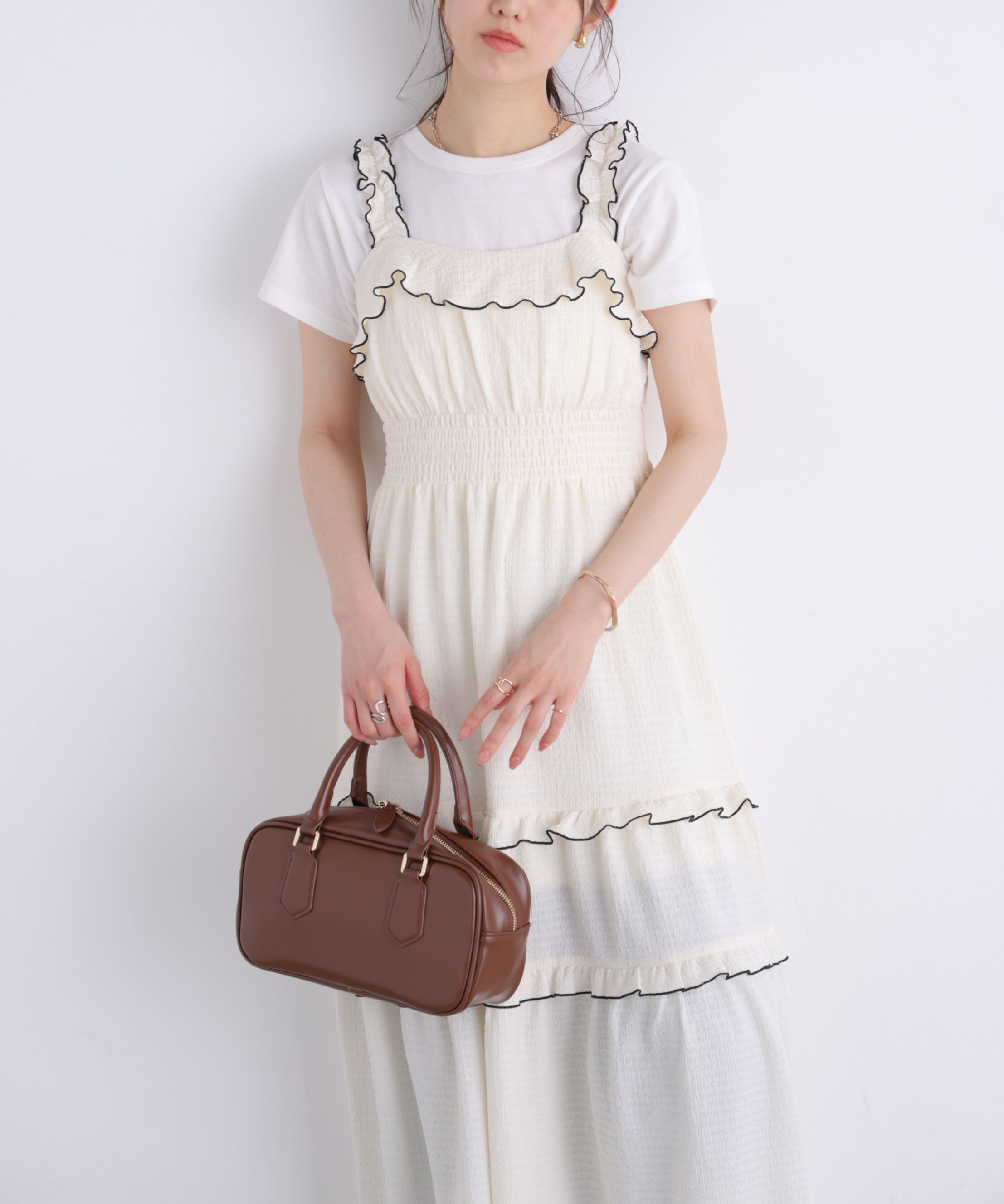  「配色メローフリルカットジャガードワンピース」|ワンピース|