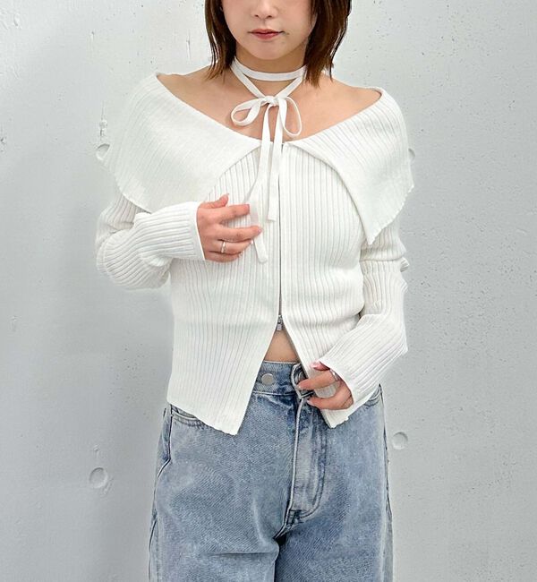 archives「麻タッチオーバーカラーオフショルニット」|ニット・セーター|OFF WHITE