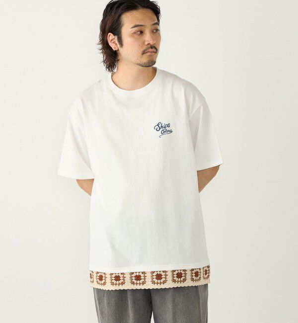 SHIPS Colors 「【WEB限定】SHIPS Colors:クロシェニット ロゴ刺繍 Tシャツ◇」|Tシャツ・カットソー|