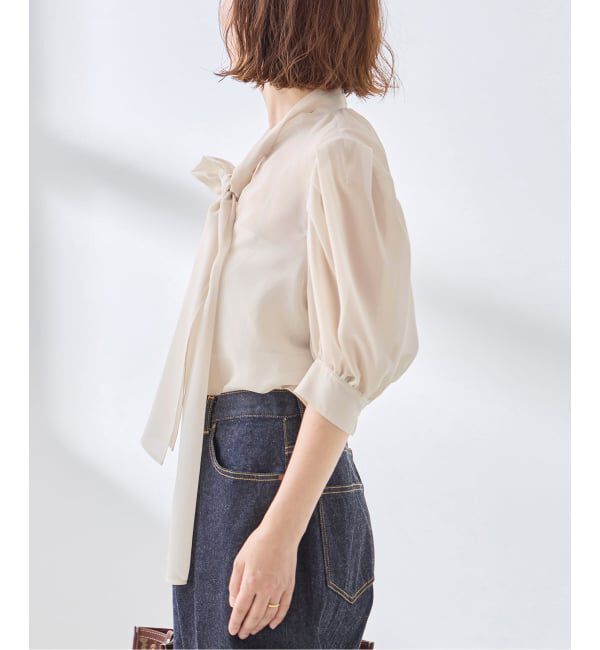 journal standard L'essage「《手洗い可》シアーチェック/フラワー/無地 ハーフスリーブボウタイブラウス」|シャツ・ブラウス|