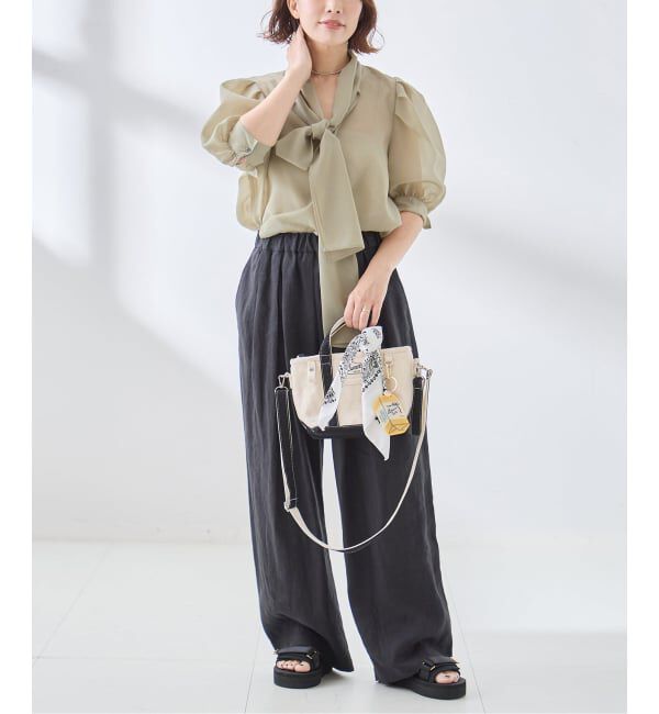 journal standard L'essage「《手洗い可》シアーチェック/フラワー/無地 ハーフスリーブボウタイブラウス」|シャツ・ブラウス|