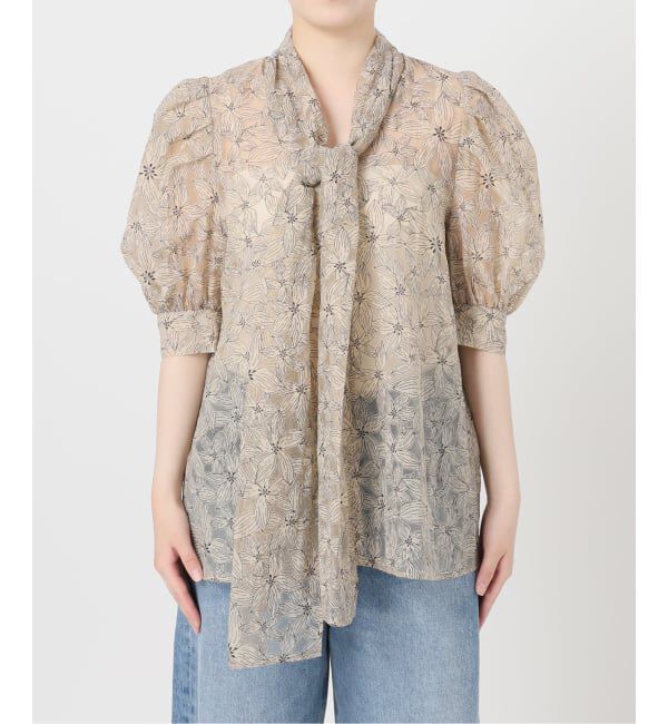 journal standard L'essage「《手洗い可》シアーチェック/フラワー/無地 ハーフスリーブボウタイブラウス」|シャツ・ブラウス|