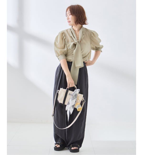 journal standard L'essage「《手洗い可》シアーチェック/フラワー/無地 ハーフスリーブボウタイブラウス」|シャツ・ブラウス|