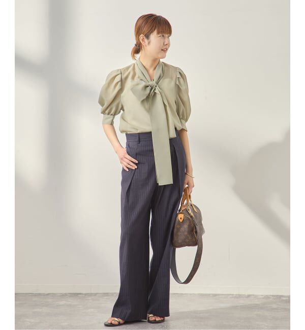 journal standard L'essage「《手洗い可》シアーチェック/フラワー/無地 ハーフスリーブボウタイブラウス」|シャツ・ブラウス|