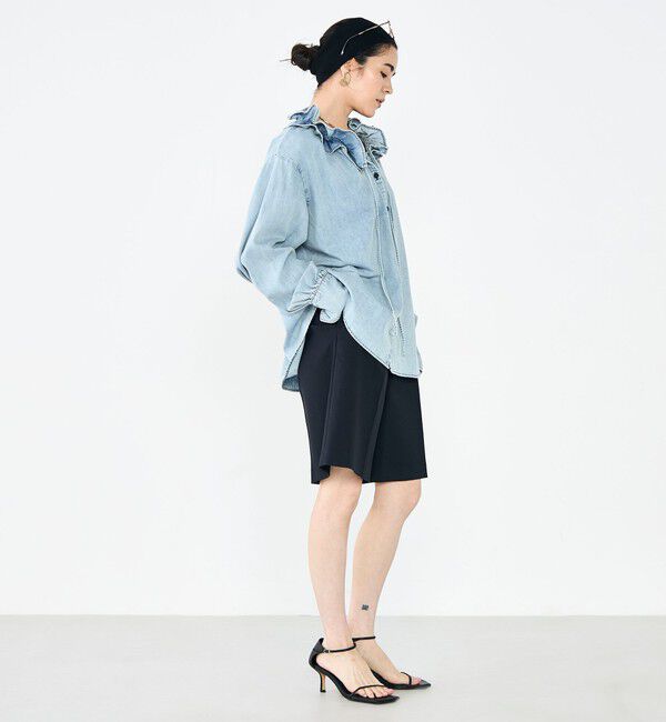 Rie Miller「【RM denim】フリルギャザーデニムブラウス」|シャツ・ブラウス|