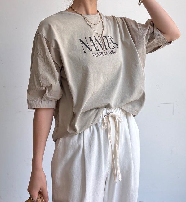  「【WEB限定】異素材切替ワイドロゴTEE」|Tシャツ・カットソー|