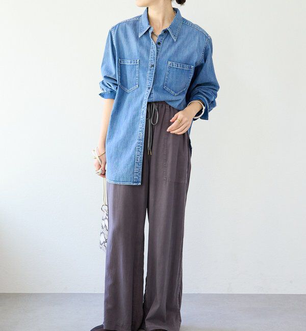  「【RIMH】【取り外し可能肩パッド付き】ショルダーパッドロングシャツ」|シャツ・ブラウス|
