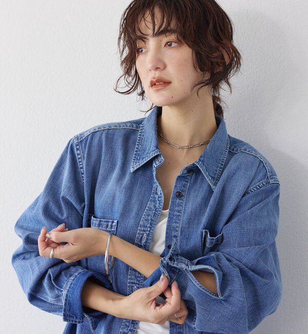  「【RIMH】【取り外し可能肩パッド付き】ショルダーパッドロングシャツ」|シャツ・ブラウス|