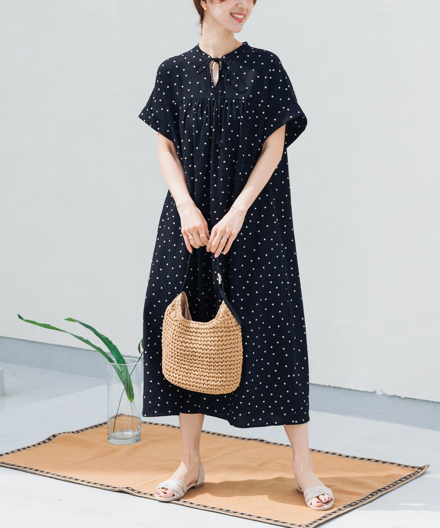 URBAN RESEARCH DOORS「リネンリヨセルドットワンピース」|ワンピース|