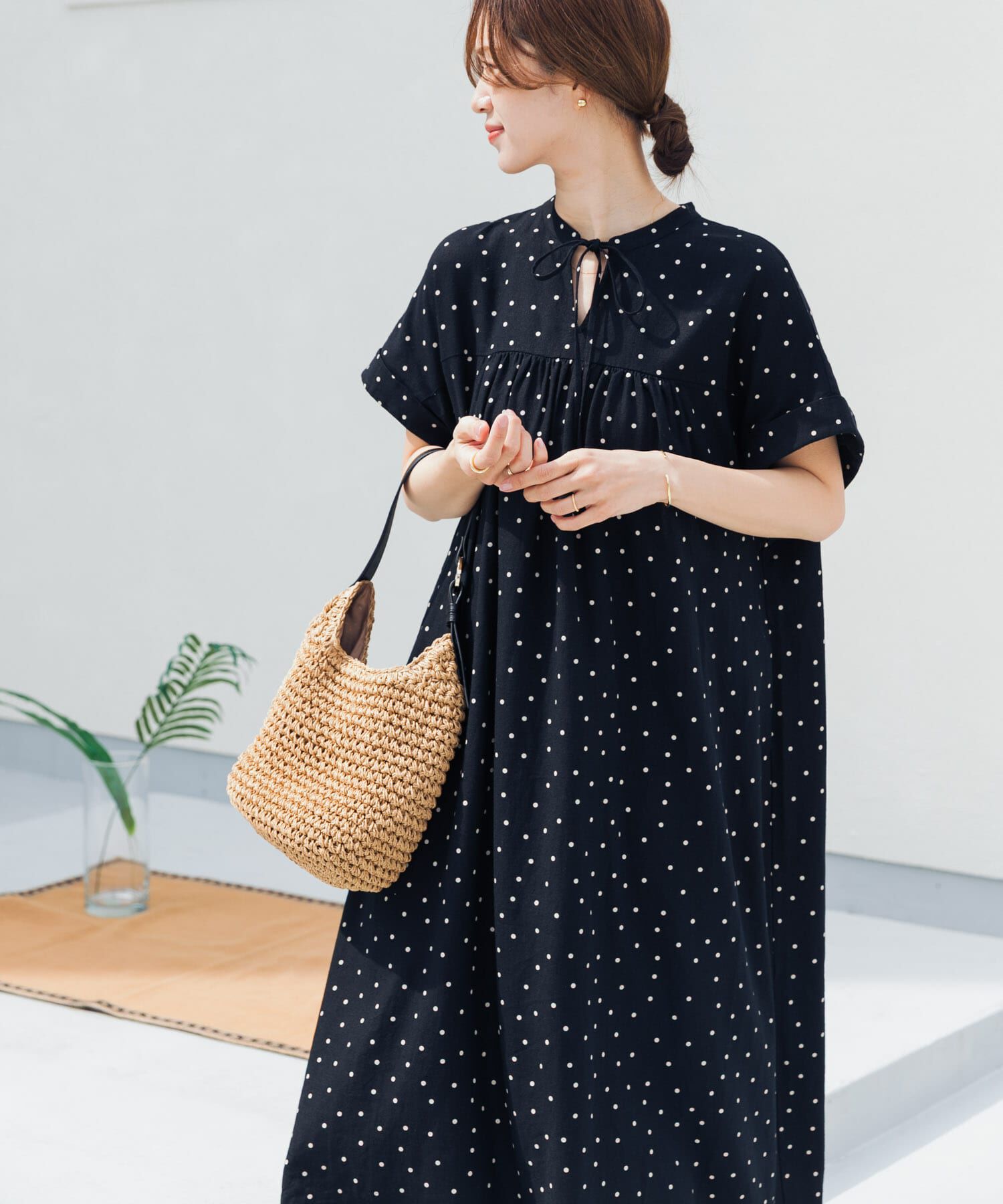 URBAN RESEARCH DOORS「リネンリヨセルドットワンピース」|ワンピース|