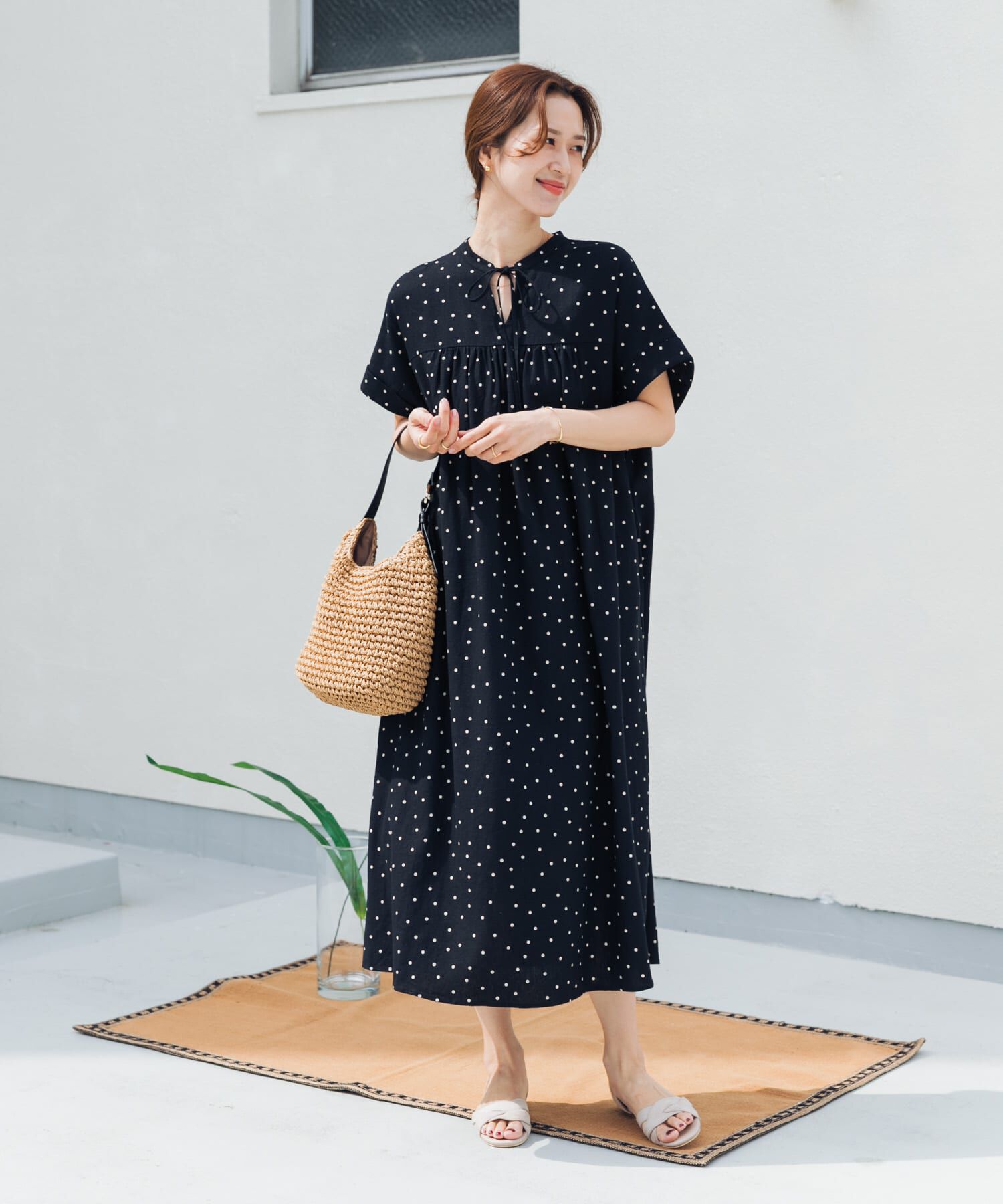 URBAN RESEARCH DOORS「リネンリヨセルドットワンピース」|ワンピース|