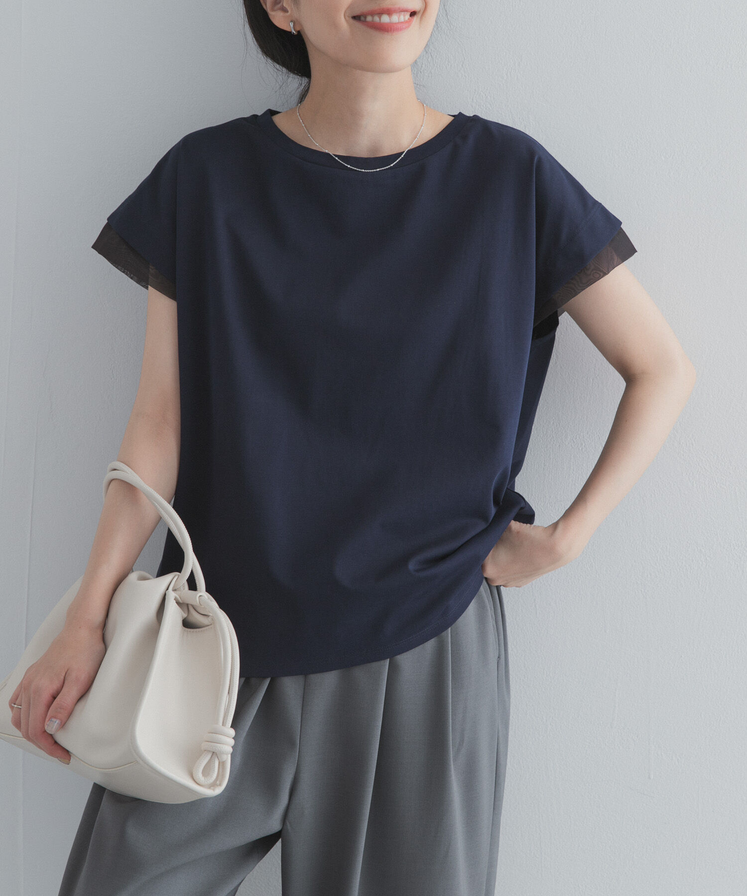 URBAN RESEARCH DOORS「シルケットコットンシアードッキングプルオーバー」|Tシャツ・カットソー|ネイビー