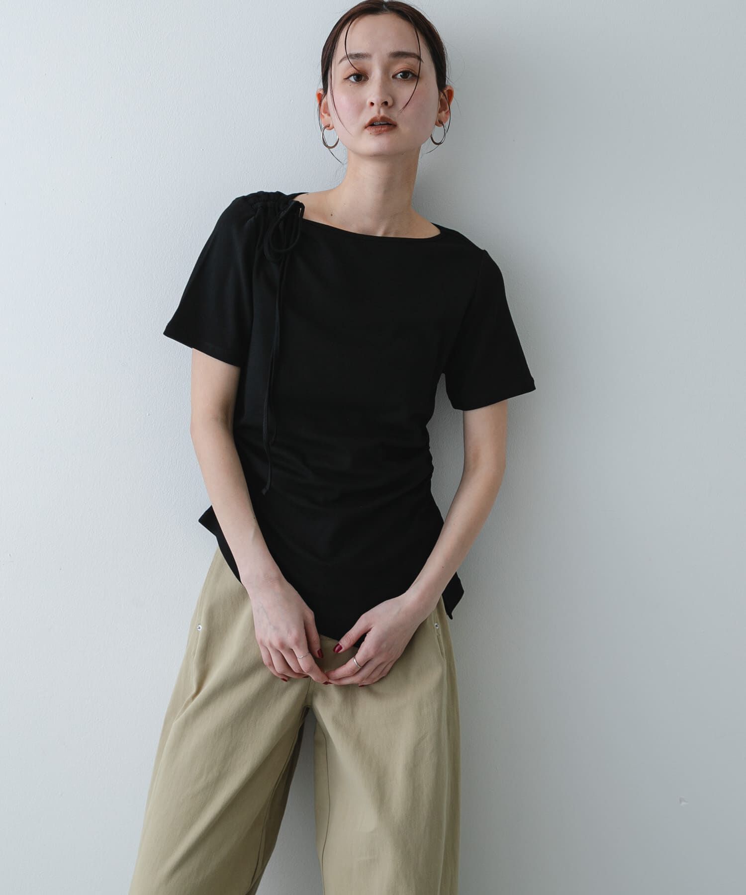 SENSE OF PLACE by URBAN RESEARCH「アシメデザインTシャツ(半袖)」|Tシャツ・カットソー|ブラック