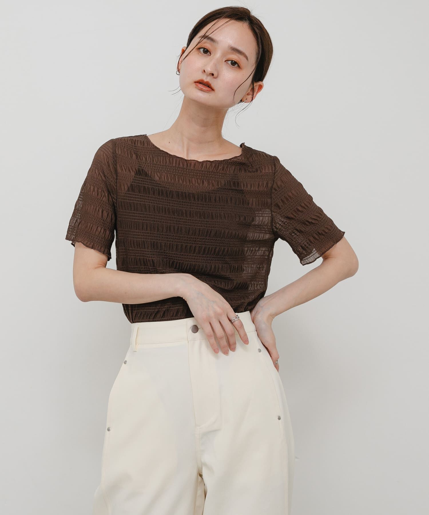 SENSE OF PLACE by URBAN RESEARCH「シャーリングシアートップ(5分袖)」|Tシャツ・カットソー|