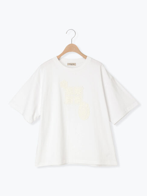Samansa Mos2「【接触冷感】パーツレース貼りTシャツ」|Tシャツ・カットソー|オフホワイト