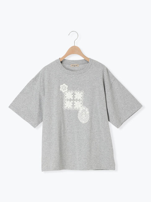 Samansa Mos2「【接触冷感】パーツレース貼りTシャツ」|Tシャツ・カットソー|グレー