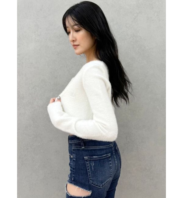 GYDA「Symmetry GYDA embroideryシャギーニットカーディガン【SETUP着用可】」|カーディガン|