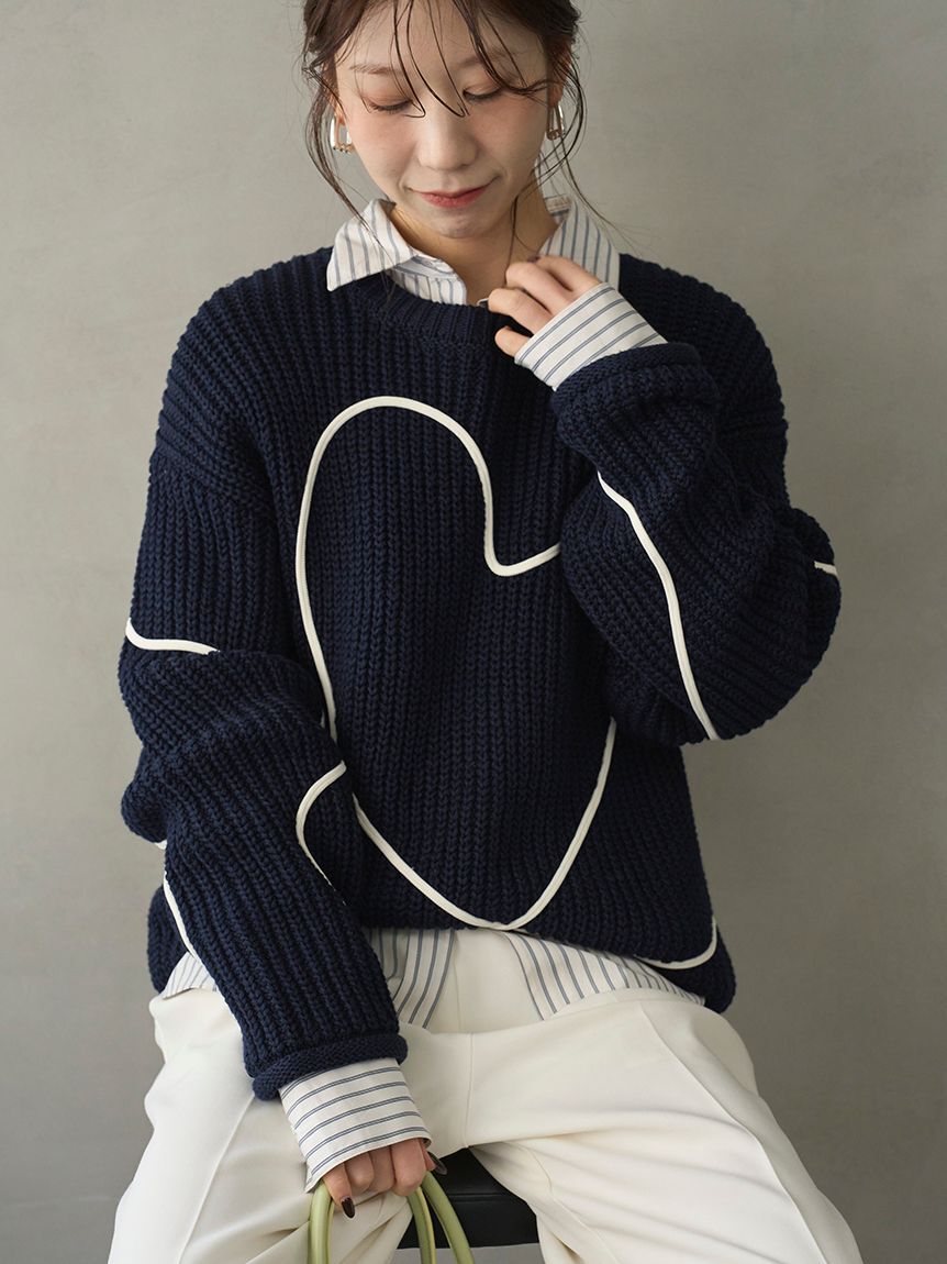 emmi atelier「【HEART】 【ONLINE限定カラーあり】ハートエンブロイダリーニット」|ニット・セーター|NVY