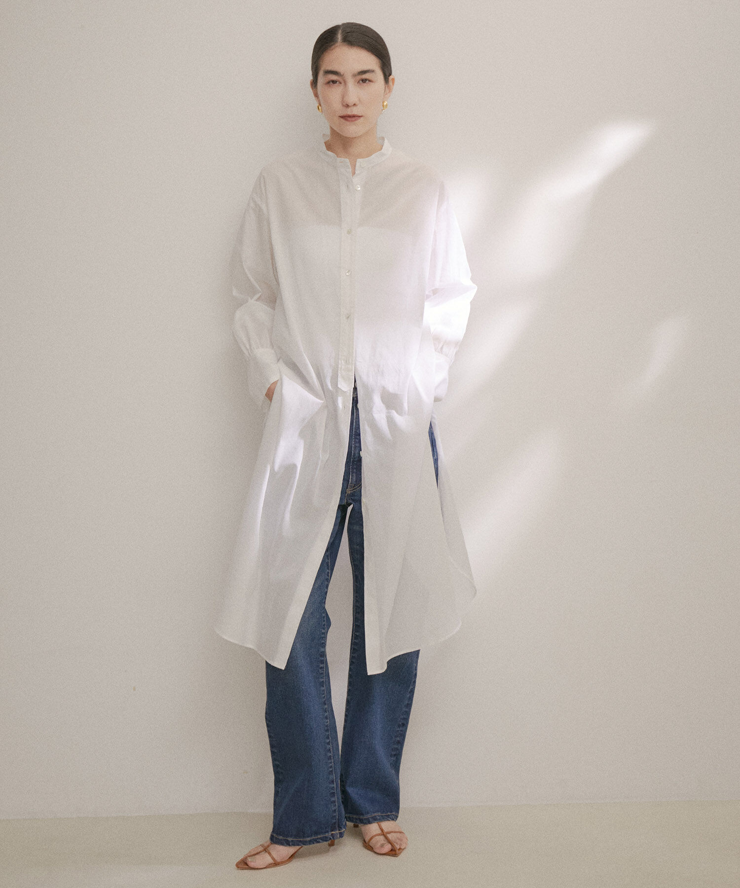 SALON adam et rope'「【NIPPON CULTURE】【洗える】コットンワッシャーローンロングシャツ」|シャツ・ブラウス|