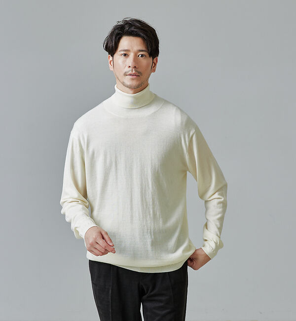 ABAHOUSE「【シルクの様な光沢】カシミヤ　タートルネック ニット」|ニット・セーター|オフホワイト
