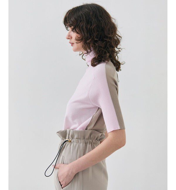 BEIGE,「【洗える】JULIE / シルク混カラーブロックタートルニット」|ニット・セーター|Pink&times;Taupe