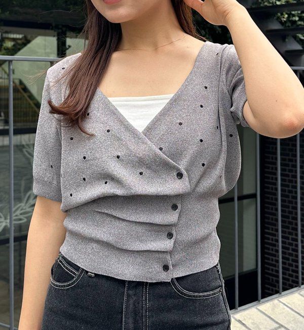  「ドットフリルボタンニット」|カーディガン|