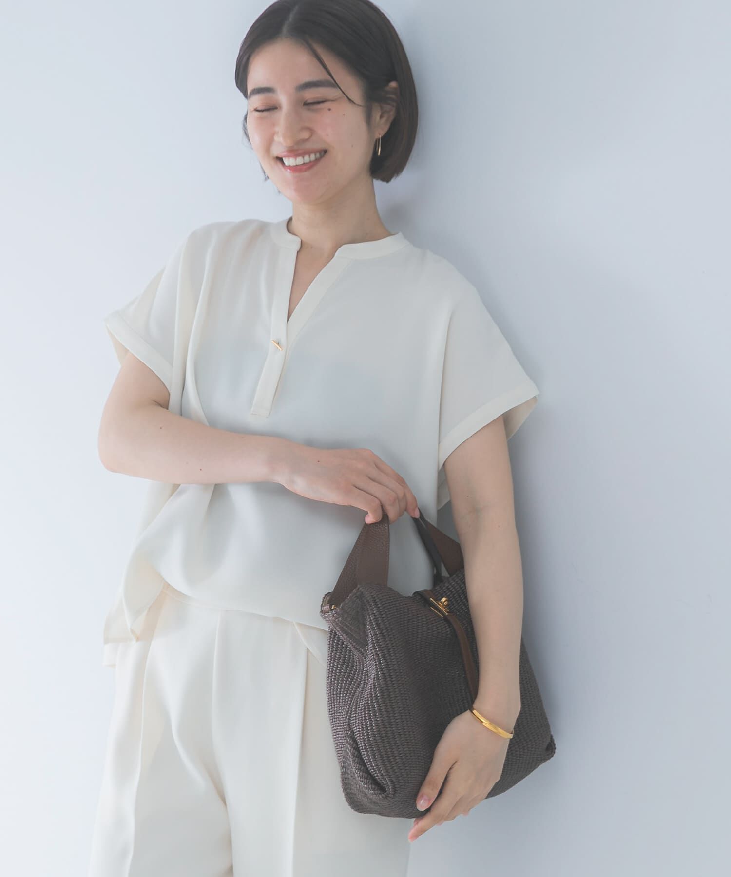 URBAN RESEARCH ROSSO「『セットアップ対応』 UVカット/接触冷感 バンドカラー プルオーバー」|シャツ・ブラウス|オフホワイト