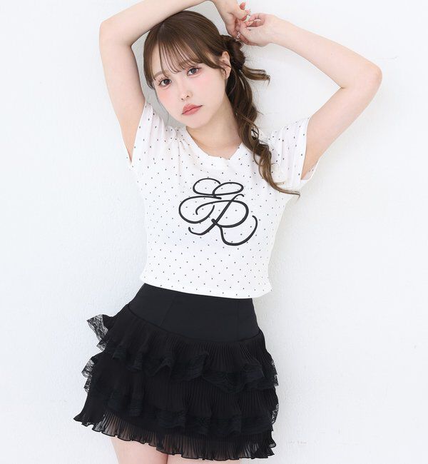  「ビジュー付きロゴ刺繍Tee」|プルオーバー|