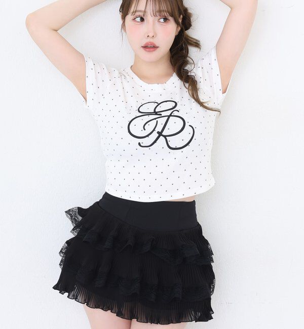  「ビジュー付きロゴ刺繍Tee」|プルオーバー|