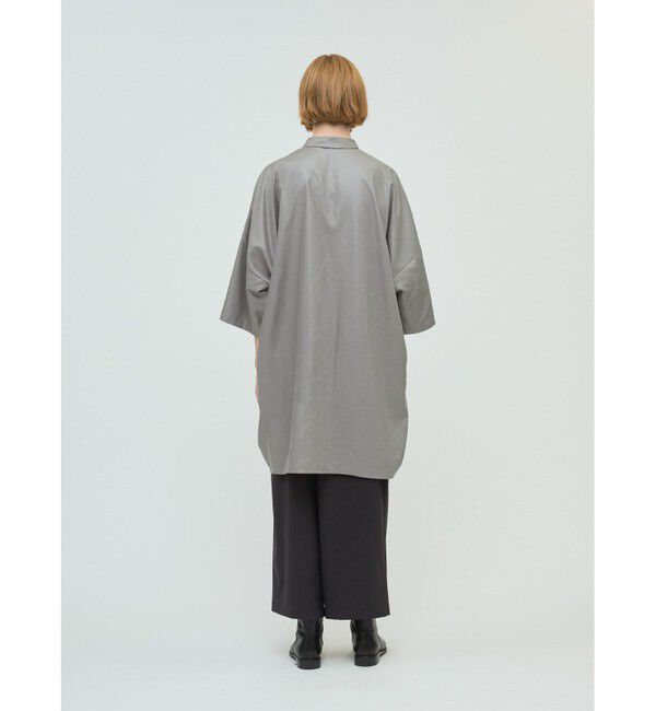 mizuiro ind「mizuiro ind グロッシーワイドハーフスリーブシャツワンピース」|ワンピース|
