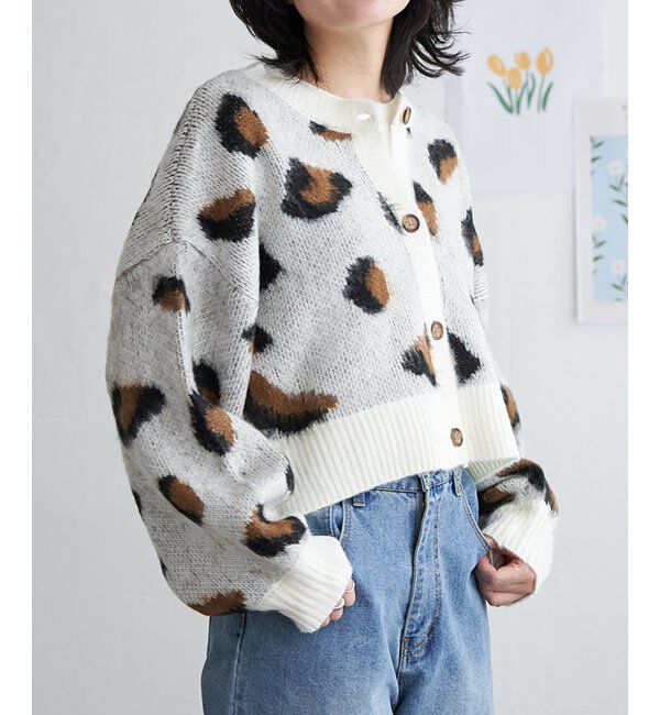 VENCE share style「ヒョウ柄ショートガーディガン」|カーディガン|