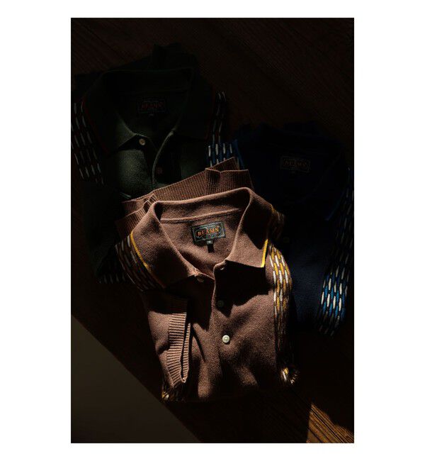 BEAMS PLUS「Knit Polo Front Stripe Jacquard」|ポロシャツ|